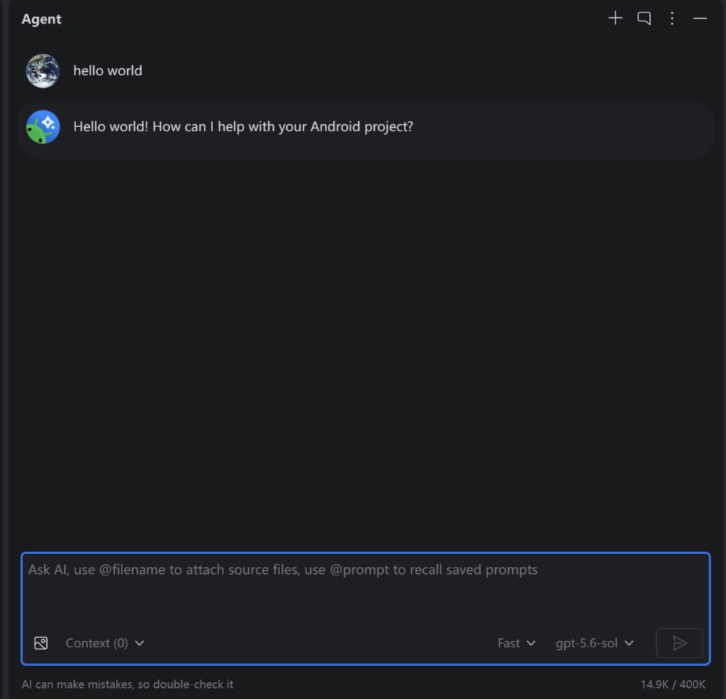 Android Studio Agent-Chat-Überprüfung
