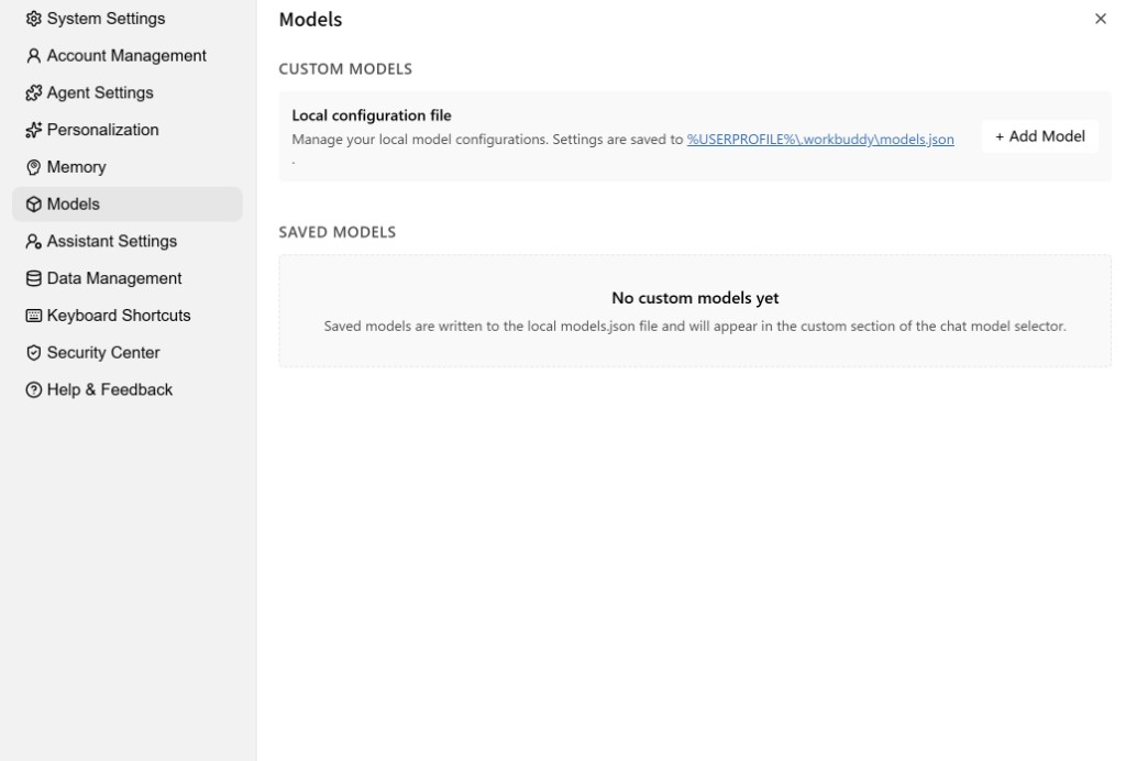 Settings → Models → + Add Model